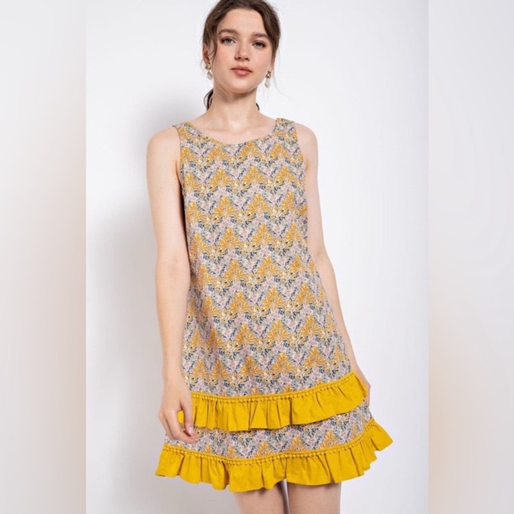 Cotton Yellow Floral Patterned Mini Dress